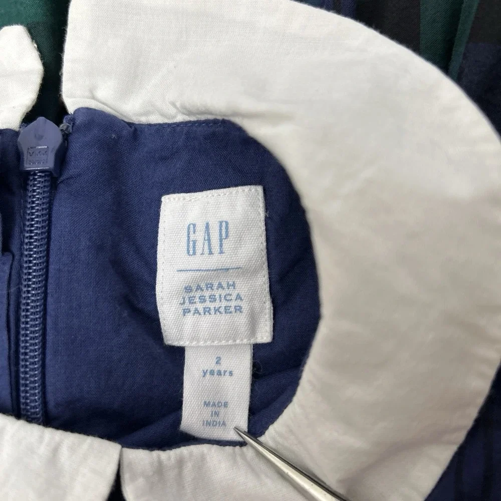 Gap x Sarah Jessica Parker Dress & Bloomers 2T Collared Blue Green Plaid Floral